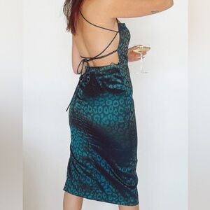 Vestique Teal Leopard Print Midi Dress
